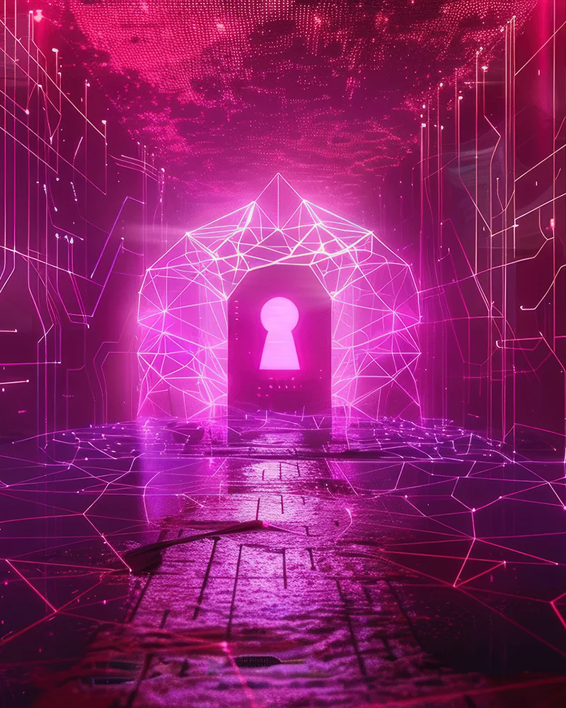 digital-tunnel-security-gate-with-keyhole-and-neon-lights